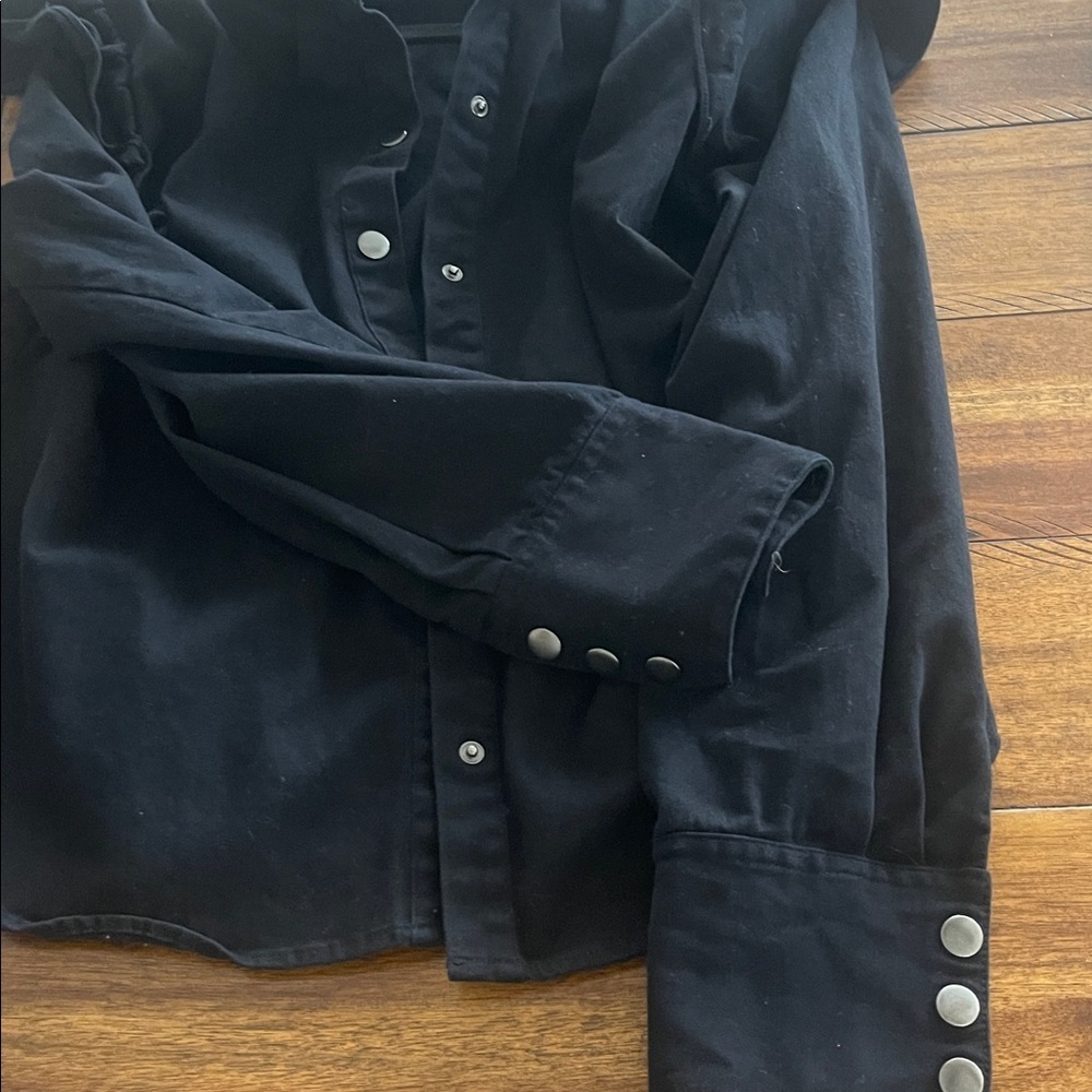 Bar III long sleeve button-down collared ruffle shoulder jacket shirt sz L - Picture 8 of 16